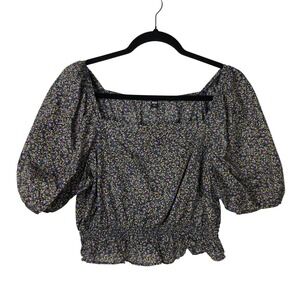 Uniqlo Womens Floral Puff‎ Sleeve Blouse Size M Cottagecore Romantic Date Night
